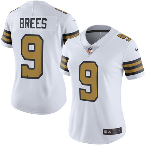 Women's Limited Drew Brees Nike Jersey White - #9 Rush NFL New Orleans Saints